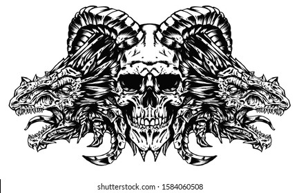 demon skull with dragons on the sides