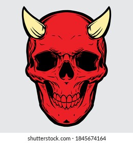 demon skull head colorful hand drawn illustration