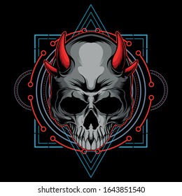 demon skull head with sacred geometry