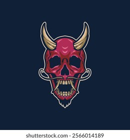 Demon Skull with Horns and Beard