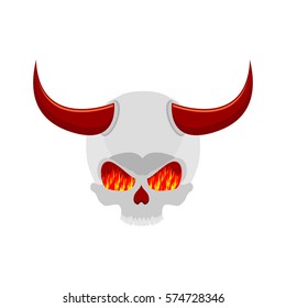 demon skull with horns. eyes of flame. Satan skeleton