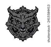 Demon skull with horns. Vector. Silhouette of a toothy devil with horns. Hero mascot for comics or sports game. Picture for T-shirt design. Gothic modern style.