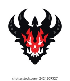 Demon skull with horns. Vector. Silhouette of a toothy devil with horns. Hero mascot for comics or sports game. Picture for T-shirt design. Gothic modern style.