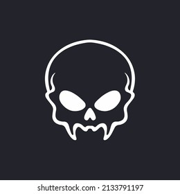Demon Skull Icon Logo Design. Black and White Stencil Tattoo. Flat Vector Illustration on Black Background.