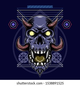 demon skull illustration with sacred geometry