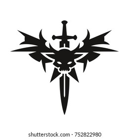 Demon Skull Logo Tattoo With Wings And Sword