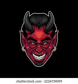 the demon smiling so evil, illustration of red devil head