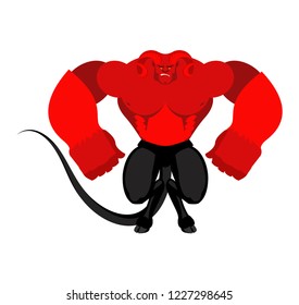 Demon Strong red. Powerful devil. Big satan. Angry Lucifer

