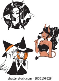 Demon succubus and witches for halloween