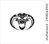 Demon Symbol With Horn. Tattoo Design. Vector Illustration.