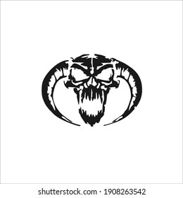 Demon Symbol With Horn. Tattoo Design. Vector Illustration.