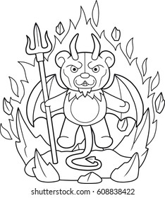 Demon teddy bear with a trident in his hand