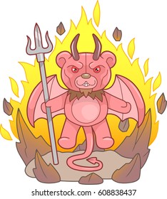 Demon teddy bear with a trident in his hand