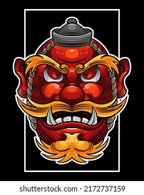 Demon Tengu Mask Japanese Style T-Shirt Illustration Design. Japanese Mask Illustration Vector Isolated. Suitable for T-Shirt Design, Poster, Logo, and Wallpaper.