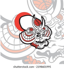 Demon Tengu Mask Japanese Style T-Shirt Illustration Design. Japanese Mask Illustration Vector Isolated. Suitable for T-Shirt Design, Poster, Logo, and Wallpaper.