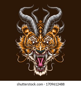 demon tiger tattoo style vector