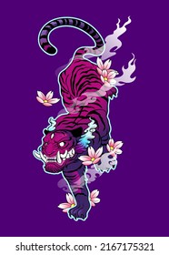 demon tiger vector illustration, japanese demon tiger