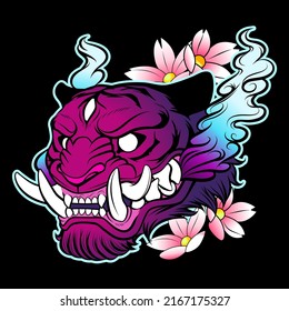 demon tiger vector illustration, japanese demon tiger