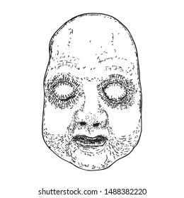 Demon without eyes face hand drawing. Monster face for Halloween props. Vector.