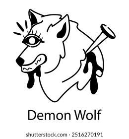 Icono de lobo demonio en estilo doodle