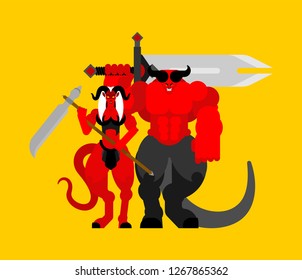Demon woman and man warrior. Devil Family Strong. berserk Succubus and satan. Hell warriors 