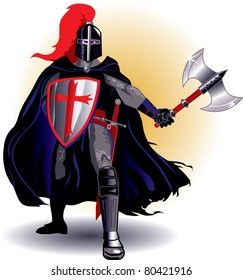 Demonic black knight with axe and shield