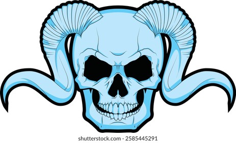 Demonic Blue Skull With Horns