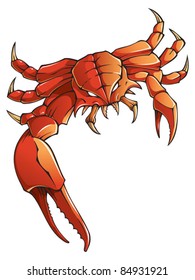 Demonic crab with huge claw, vector illustration