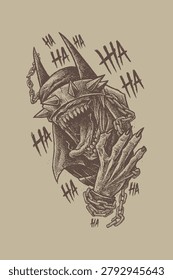 Demonic Creature Laughing With Chains and Sharp Teeth Illustration