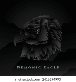 Demonic dark eagle. artwork tribal vector. tattoo vector. red eye demonic creature