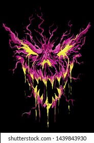 demonic face in neon colors acid ghost