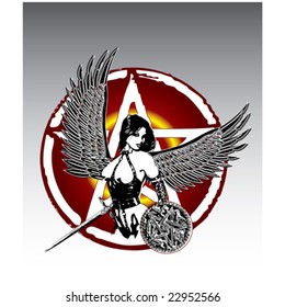 Demonic fallen angel with pentagram sign (vector, see similar in my profile)