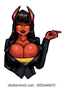 demonic lady boss devil girl in a strict suit with horns pinup vector illustration