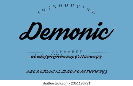 Demonic MADE Sports minimal tech font letter set. Luxury vector typeface for company. Modern gaming fonts logo design.