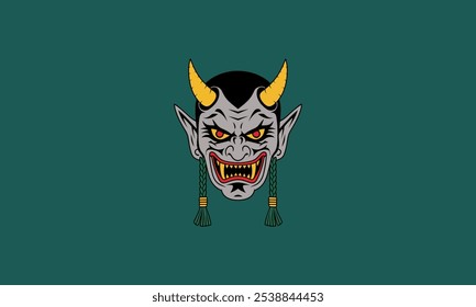 Demonic Mask with Yellow Horns and Braided Tassels