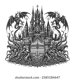 A demonic palace guarded by dragons