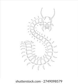 Demonic Skull Centipede Horror Vector Illustration.