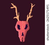 Demonic skull with large twisted horns Vector illustration