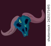 Demonic skull with large twisted horns Vector illustration