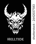 Demonic Skull Logo - Horned Demon Skull Vector in Monochrome on Black Background