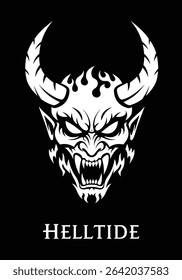 Demonic Skull Logo - Horned Demon Skull Vector in Monochrome on Black Background