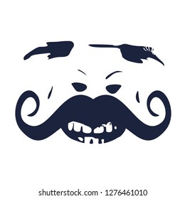 Demonic ugly face. Devil scream character. Demon or monster screaming with in an open mouth as a front view horror face.