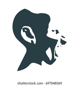 Demonic ugly face. Devil scream character. Demon or monster screaming with in an open mouth as a side view horror face.