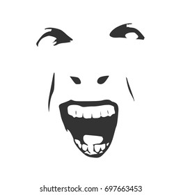 Demonic ugly face. Devil scream character. Demon or monster screaming with in an open mouth as a front view horror face.