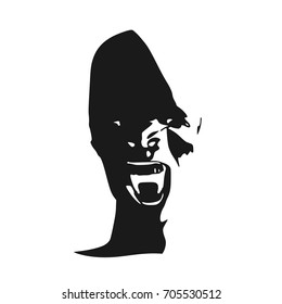 Demonic ugly face. Devil scream character. Demon or monster screaming with in an open mouth as a front view horror face.