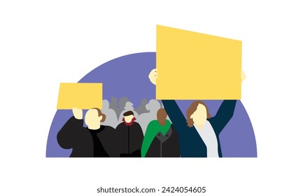 Demonstrate Protest People Shouting Through Megaphone Vector. Public Protest. Social Activist. Loud Announcement. Loud Demonstration, Strike, Speech Concept. Isolated Flat Cartoon Illustration 