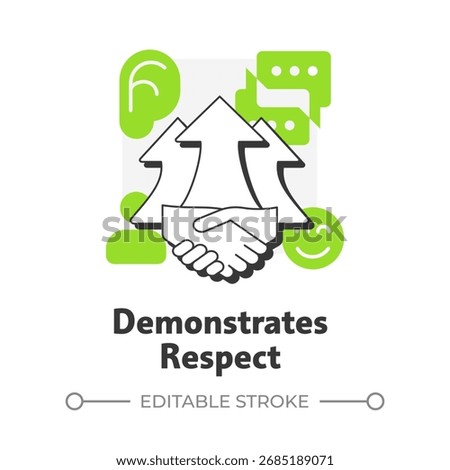 Demonstrates respect flat outline concept icon. Social interaction, communication. Messaging, listening. Round shape line illustration. Abstract idea. Graphic design. Easy to use in booklet