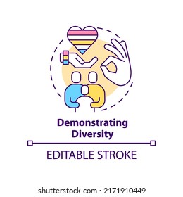 Demonstrating diversity concept icon. Benefit of same-sex parenting abstract idea thin line illustration. Isolated outline drawing. Editable stroke. Arial, Myriad Pro-Bold fonts used