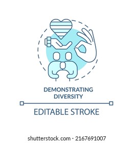 Demonstrating diversity turquoise concept icon. Benefit of same-sex parenting abstract idea thin line illustration. Isolated outline drawing. Editable stroke. Arial, Myriad Pro-Bold fonts used