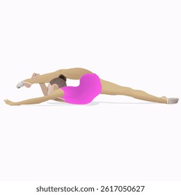 Demonstrating flexibility, the young gymnast performs her routine on the carpet